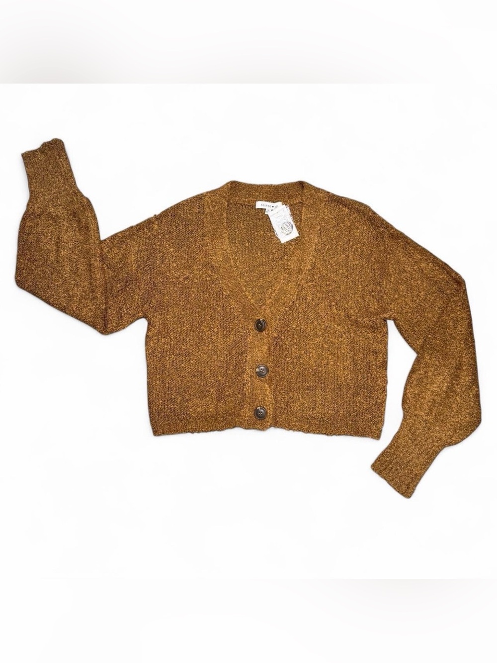 Hooked Up Cropped V-Neck Button Cardigan - Camel Brown, Medium